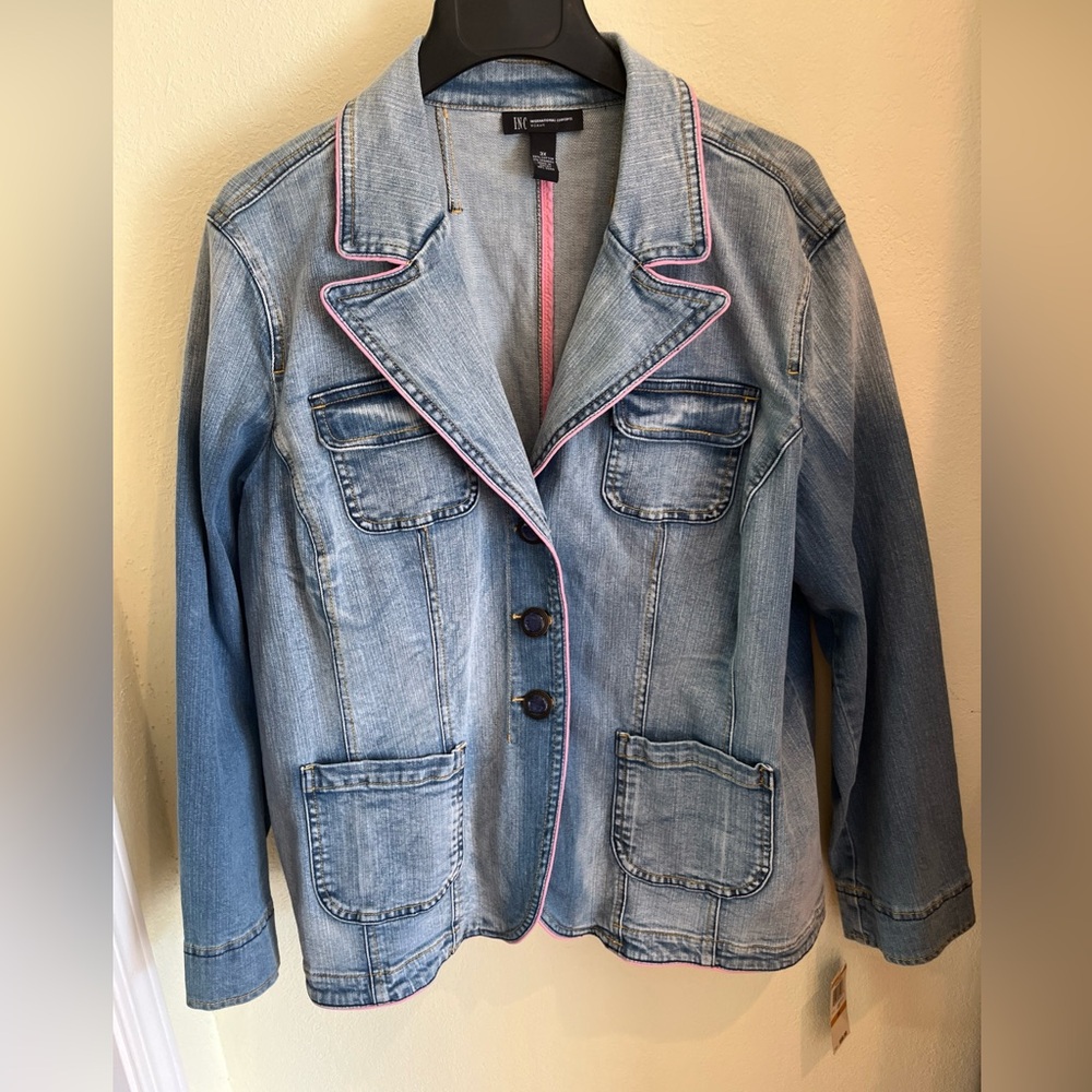 INC women’s jean jacket barn coat Style 3X NWT Super Cute Pink Piping
